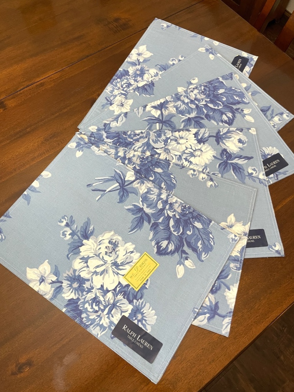 Vintage Ralph Lauren W-C Designs Grace Blue White Placemats 6 NWT